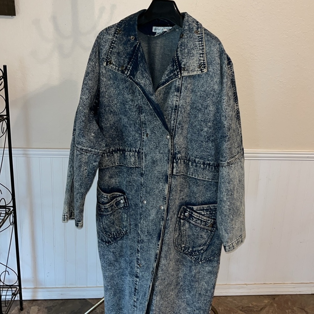Vintage 80s Acid Wash Denim Duster Coat Denim coat Jean Coat Jean Jacket - Picture 12 of 13